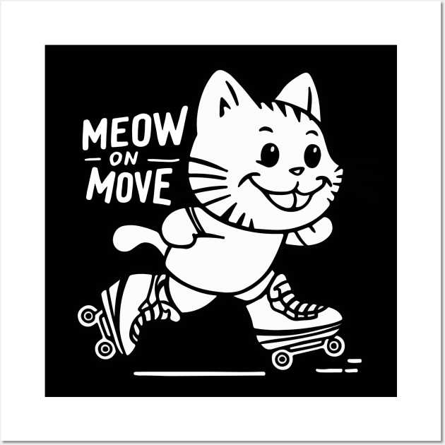 Cute Cat Rollerblading Summer Gift Wall Art by GrafiqueDynasty